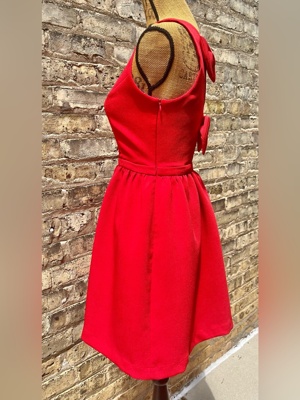 Soprano Fit & Flare V-Neck Mini Dress Bow Accents Red Size Small - Picture 5 of 12